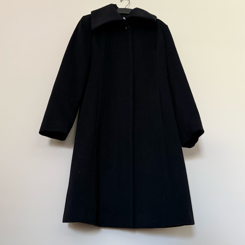 Elegant Cole Haan Black Women's Wide Collar Wool Coat / Overcoat Size 4